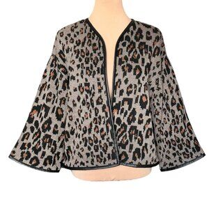 NWT RACHEL ROY Leopard Print Cardigan Jacket Sz.M Tan Black Wool Blend Mob Wife
